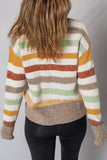 Cream Multi Color Block Drop Shoulder Crew Neck Sweater
