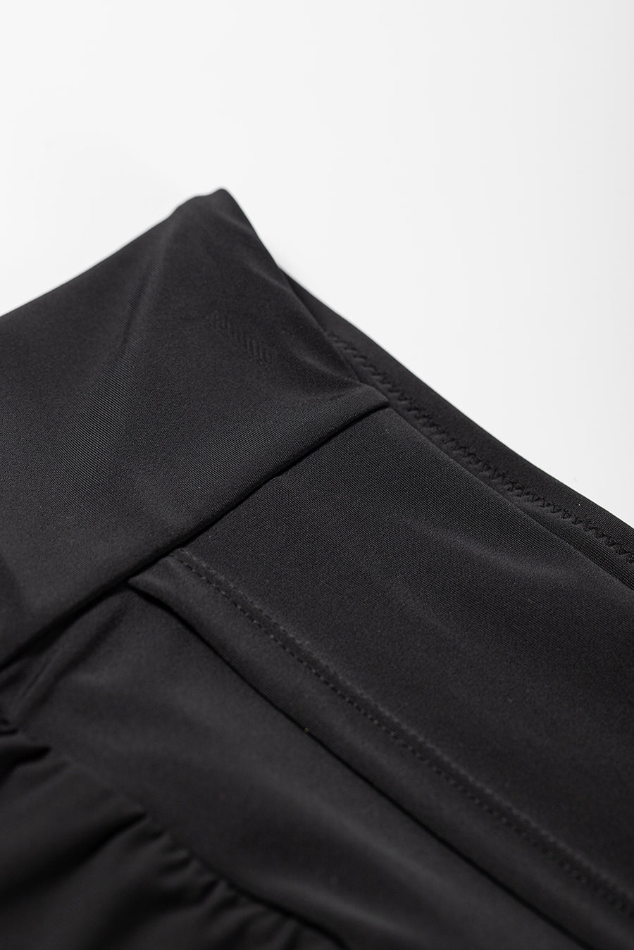 Black High-Waist Wide Band Back Pocket Swim Shorts