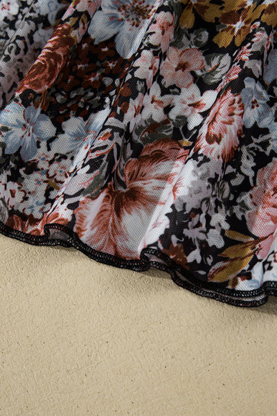 Floral Mesh Mock Neck Long Sleeve Blouse- 2 Colors