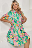 Floral Puff Sleeve Collared Button-Up Babydoll Mini Dress- 2 Colors