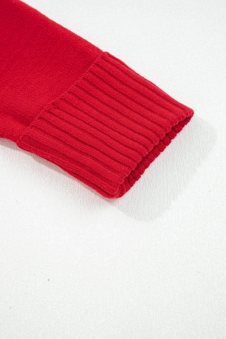 Red Ribbed Edge Sailor Collar V-Neck Loose Fit Sweater