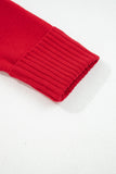 Red Ribbed Edge Sailor Collar V-Neck Loose Fit Sweater