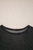 Black Metallic Glitter Mesh Long Sleeve Top