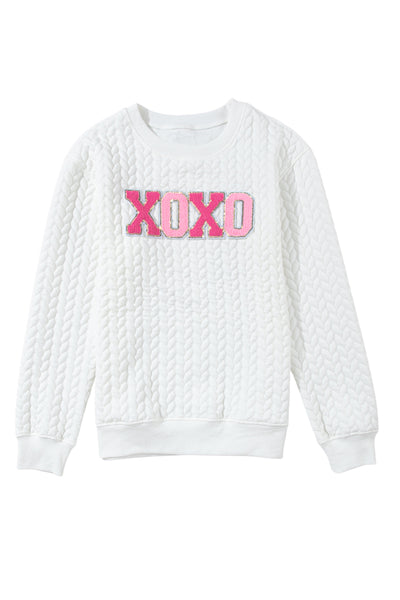 White Chenille Letter Patch Quilted Sweatshirt- 2 Styles