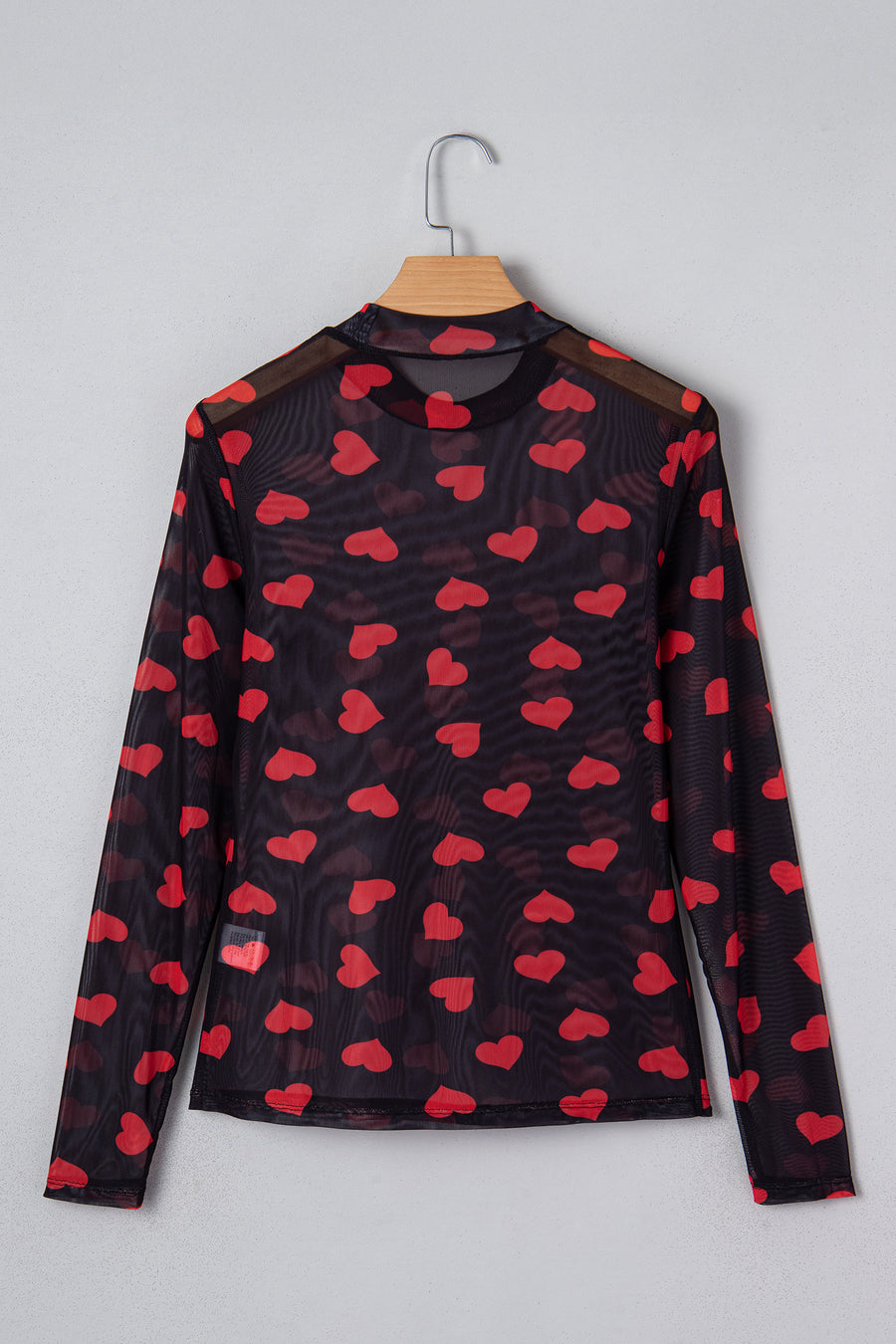 Heart Printed Sheer Mesh Long Sleeve Top- 2 Colors