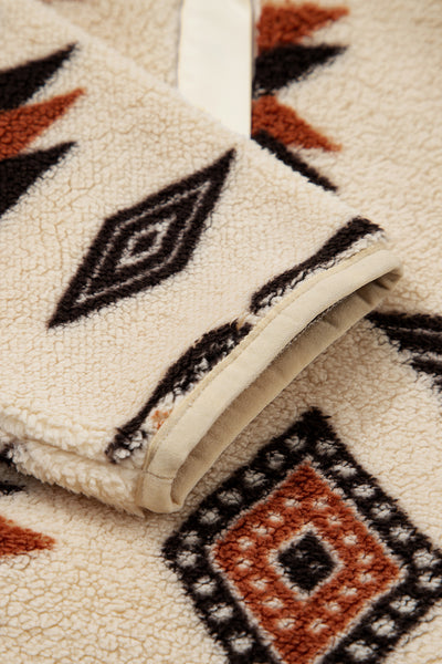 Beige Vintage Geometric Half Zip Plush Sweatshirt