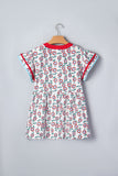 Red Sunflower Printed Contrast Trim V Neck Flutter Sleeve Blouse