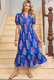Floral Ruffle Hem Contrast Trim Neckline Midi Dress- 3 Colors