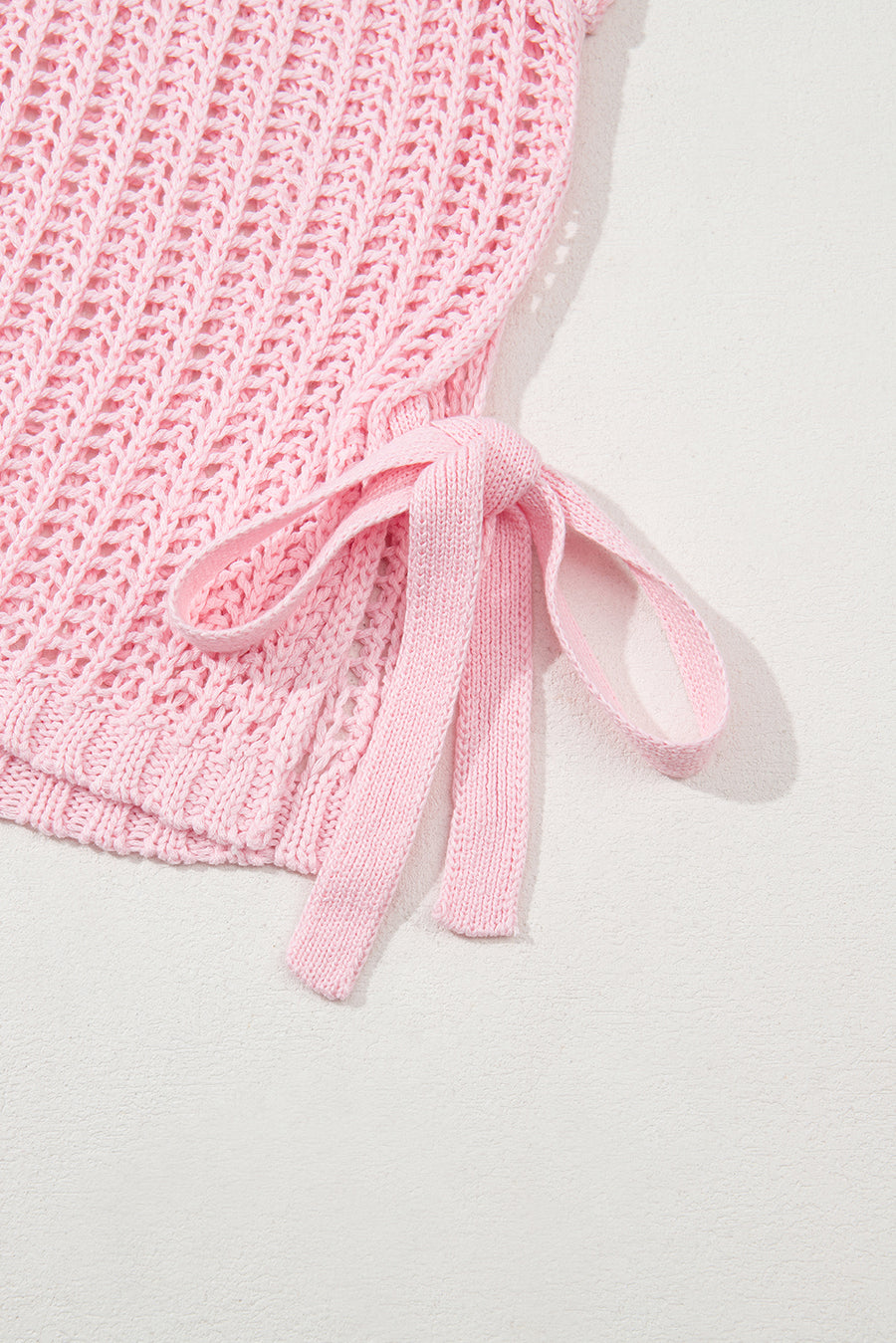 Side Tie Crochet Knit Short Sleeve Sweater- 2 Colors