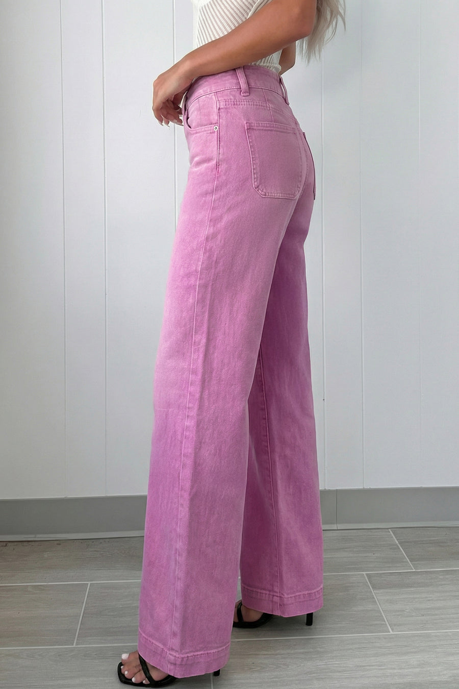 2-Button High Waist Wide Leg Jeans- 4 Colors