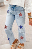 American Sequin Star Patch Pockets Cropped Jeans
