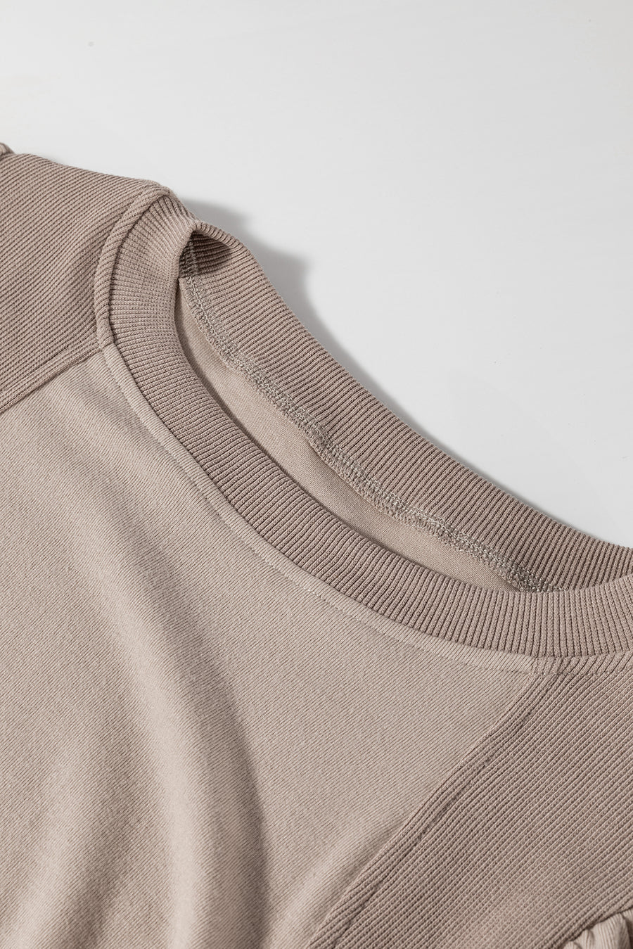 Mocha Bishop Sleeve Contrast Trim Crew Neck Blouse