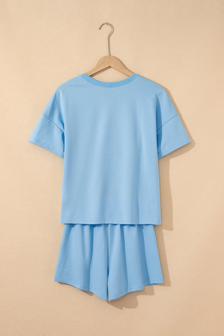 V-Neck Drop Shoulder T-Shirt and Patchwork Shorts Set- 3 Colors