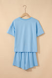 V-Neck Drop Shoulder T-Shirt and Patchwork Shorts Set- 3 Colors