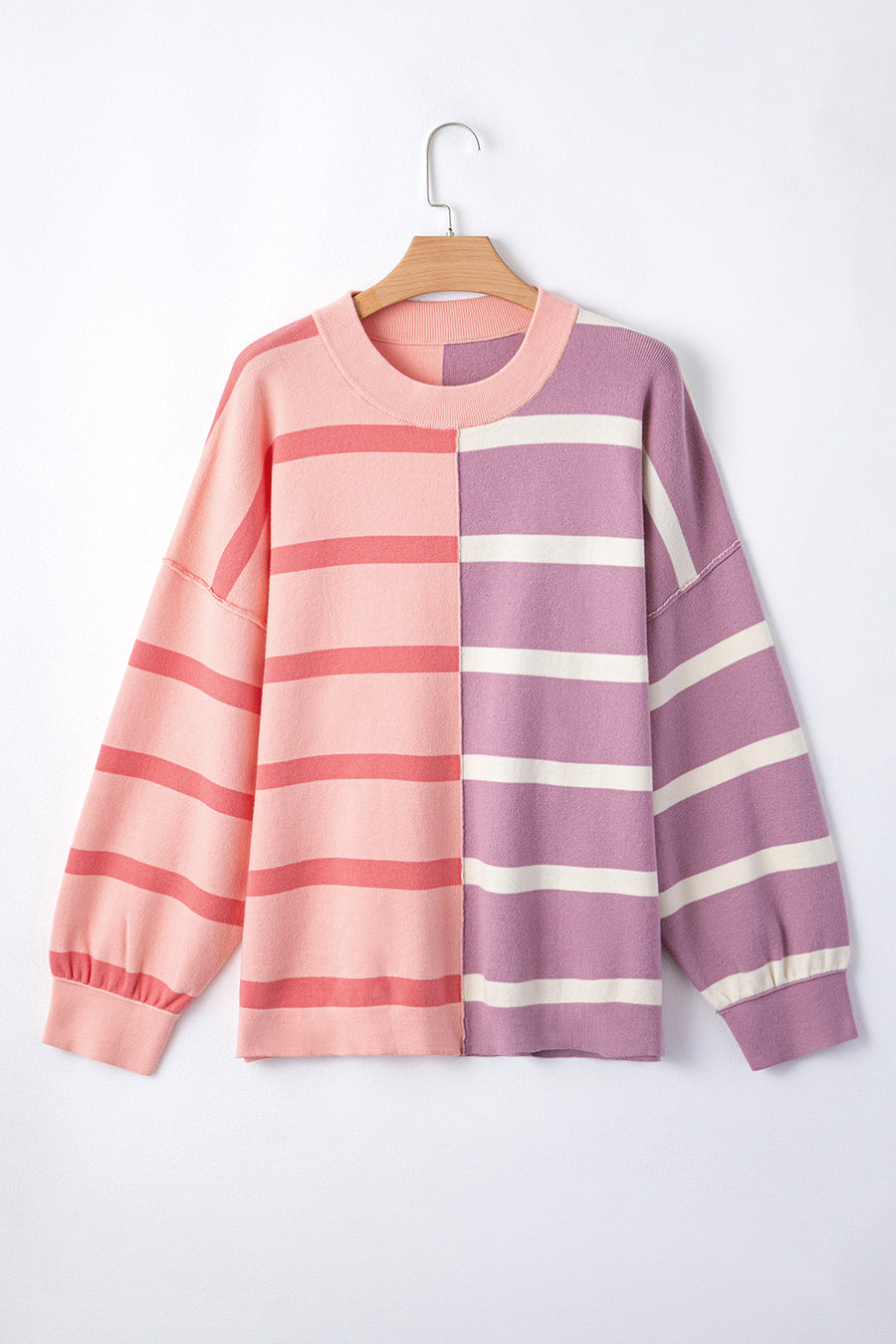 Striped Exposed Seam Patchwork Loose Fit Sweater- 4 Colors