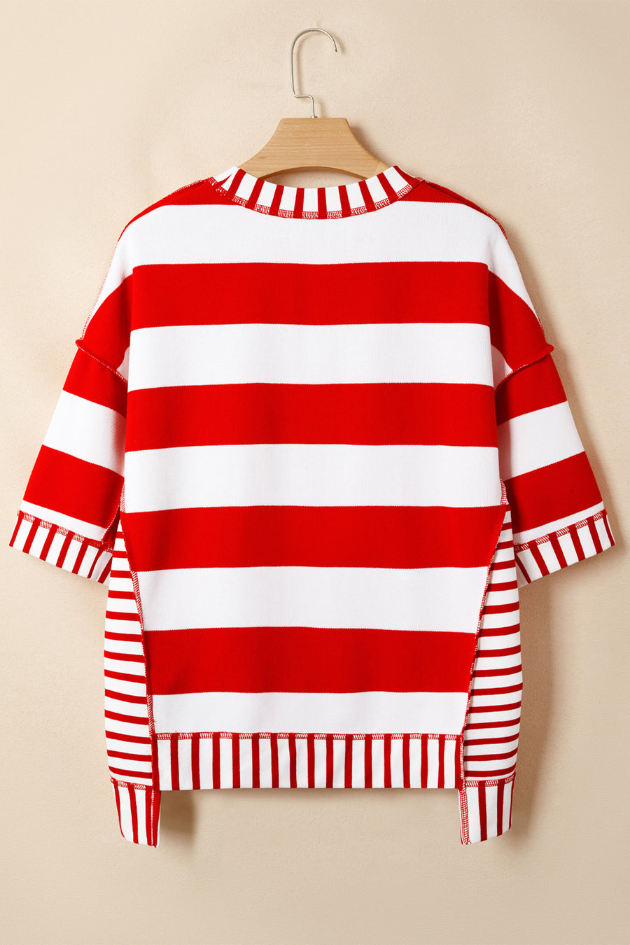 Red Striped Sequin Bows Short Sleeve Oversized Top