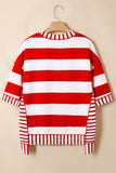 Red Striped Sequin Bows Short Sleeve Oversized Top