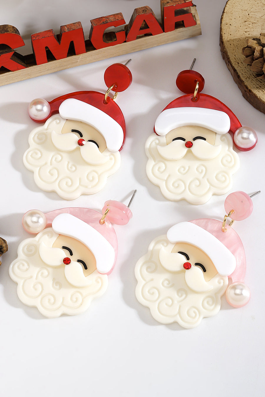 Pearl Santa Earrings- 2 Colors