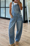 Medium Blue Straight Leg Denim Overalls