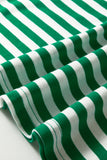 Green Striped Collared V-Neck Short Puff Sleeve Top