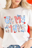 White Oh My Stars Patchwork Print Graphic T-Shirt