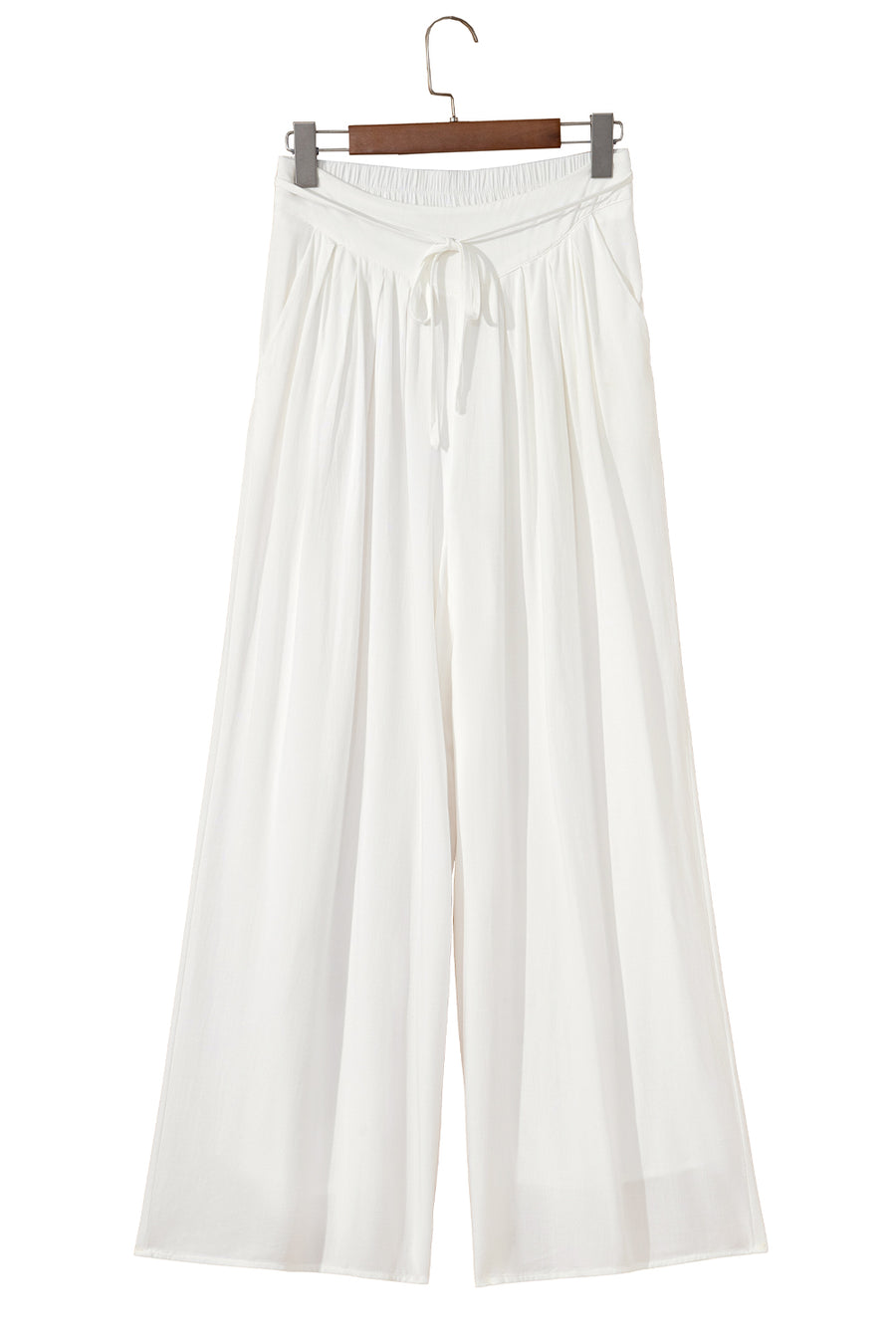 White Pleated Loose Fit Wide Leg Pants