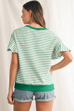 Striped Ruffle Sleeve Crew Neck T-Shirt- 3 Colors