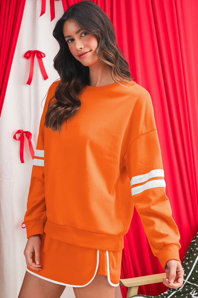 Tillandsia Purple Varsity Stripe Detail Drop Shoulder Pullover Mini Skort Set