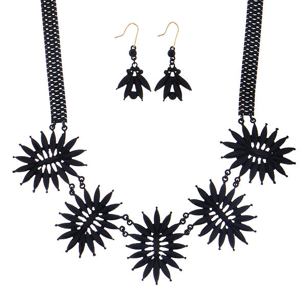 Floral Coated Necklace Set- Black