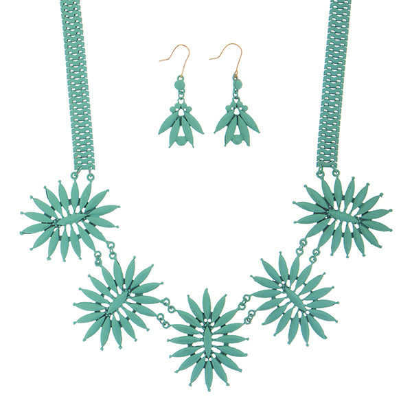 Floral Coated Necklace Set- Mint