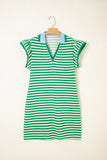 Striped Ruffle Short Sleeve Contrast Neckline Mini Dress- 3 Colors