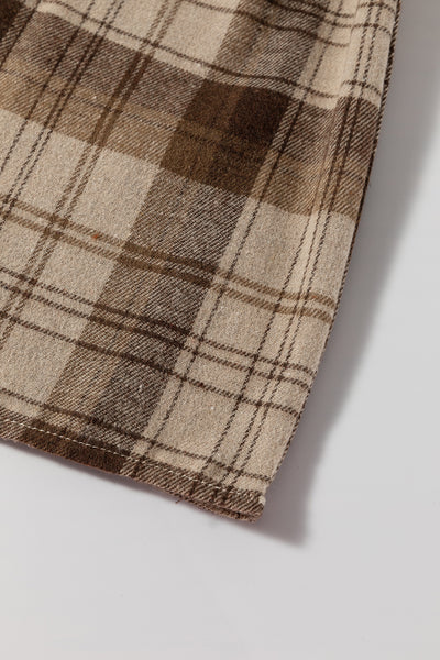 Beige Plaid Patchwork High Waist Sweatshirt Mini Dress