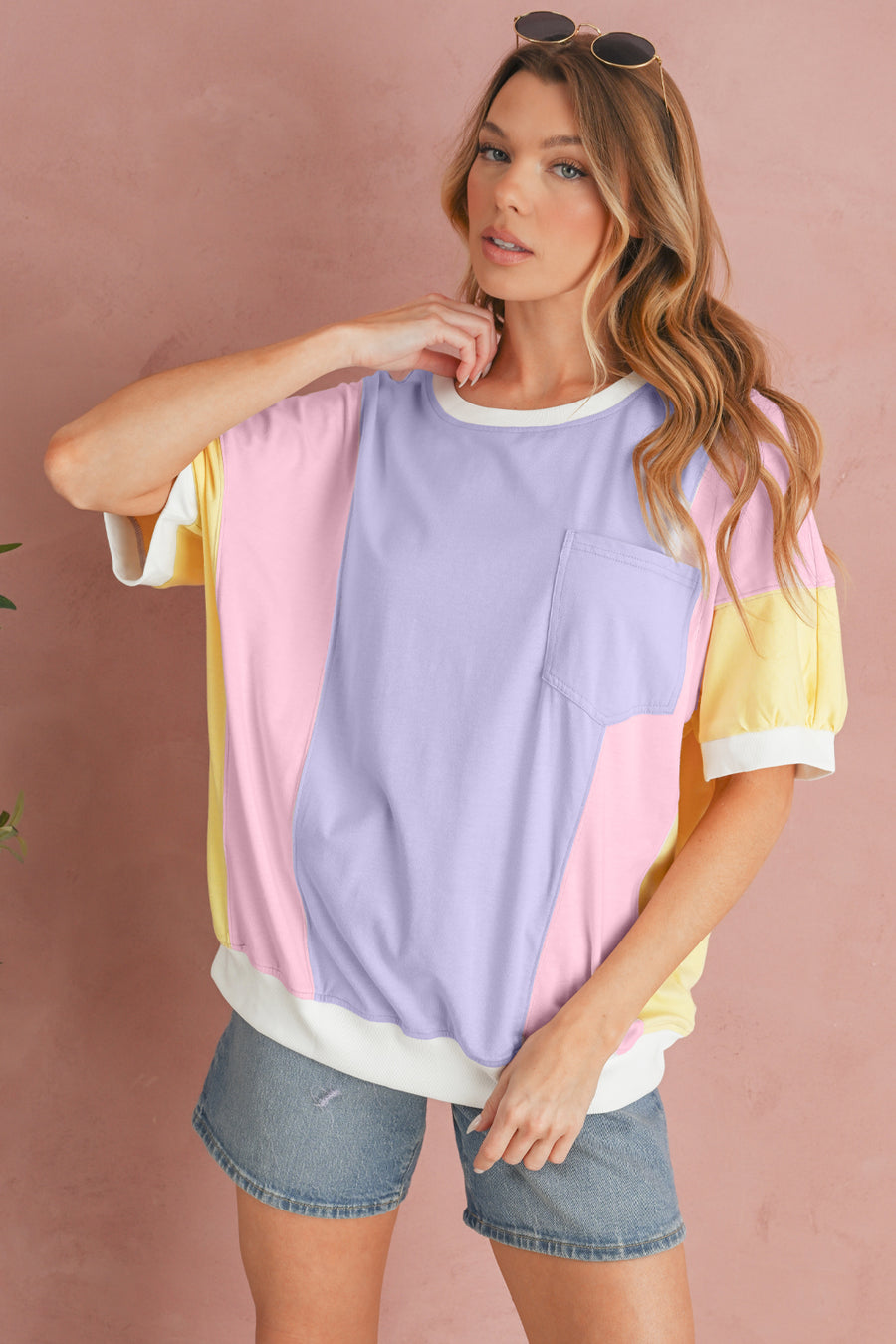 Pastel Color Block Patchwork Oversized T-Shirt
