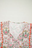 Pink Floral Print Tassel Tie V-Neck Scalloped Detail Loose Mini Dress