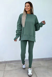Oversized Split Hem Sweatshirt & Ribbed Leggings Set- 3 Colors