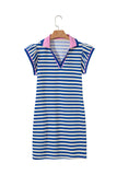 Striped Ruffle Short Sleeve Contrast Neckline Mini Dress- 3 Colors