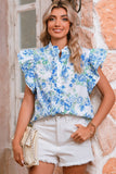Floral Ruffle Sleeve Frilly Button-Up Blouse- 2 Colors
