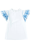 White Embroidered Ruffled Sleeve Frill Blouse