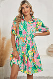 Floral Puff Sleeve Collared Button-Up Babydoll Mini Dress- 2 Colors