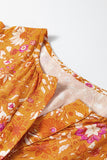 Orange Bohemian Floral Print Smocked Waist Long Sleeve Maxi Dress