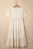 Apricot Plus Size V Neck Lacy Embroidery Patchwork Short Sleeve Maxi Dress