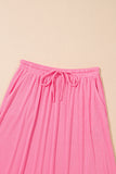 Bright Pink Textured Ruffle Trim Crop Top and Drawstring Skirt Set