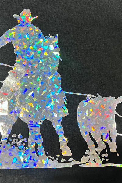 Black Western Cowboy Transfer Vinyl Process Graphic Crewneck Tee