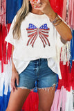White American Sequin Bow Oversized Graphic T-Shirt