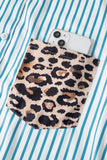 Striped Contrast Trim Leopard Patchwork Long Sleeve Midi Shirt Dress- 2 Colors