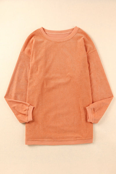 Strawberry Pink Drop Sleeve Crinkle Rib Oversized Sweatshirt