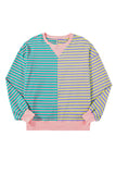 Striped Color Block Drop Shoulder Oversized Sweatshirt- 2 Colors