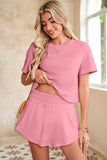 Cropped Tee and Curved Hem High Waist Skort Set- 2 Colors