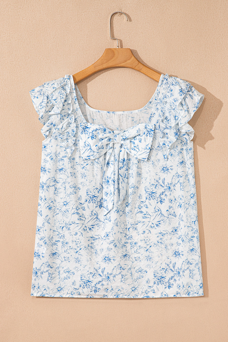 Floral Ruffle Short Sleeve Bow Back Blouse- 2 Colors