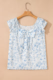 Floral Ruffle Short Sleeve Bow Back Blouse- 2 Colors